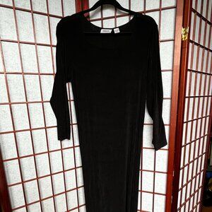 Chico's Black Slinky Knit Maxi Dress - Elegant Scoop Neck Long Sleeve Gown